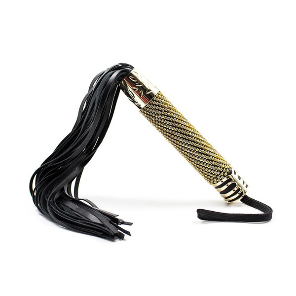 Golden Deluxe handle spanking black&red suede leather flogger,handmade Horse whip,flirting fun sexy leather whip Knout sex toys