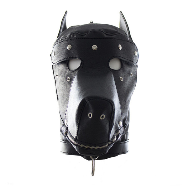 free shipping Faux Leather Dog Mask Sexy Latex Realistic Head Bondage Hood Adult Sex Dog Mask Black Fetish Erotic Sex Toys for Couples