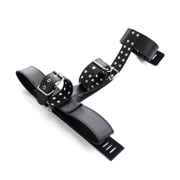 2016 new Unisex Sex Bondage Leather Riveted Collar with Wrist and Waist Cuffs Fetish Slave Trainer Toy