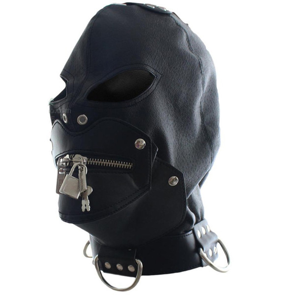 Kinky Sex Fetish Soft PU Leather Bondage Hood Mask Open Eyes and Mouth Zipper