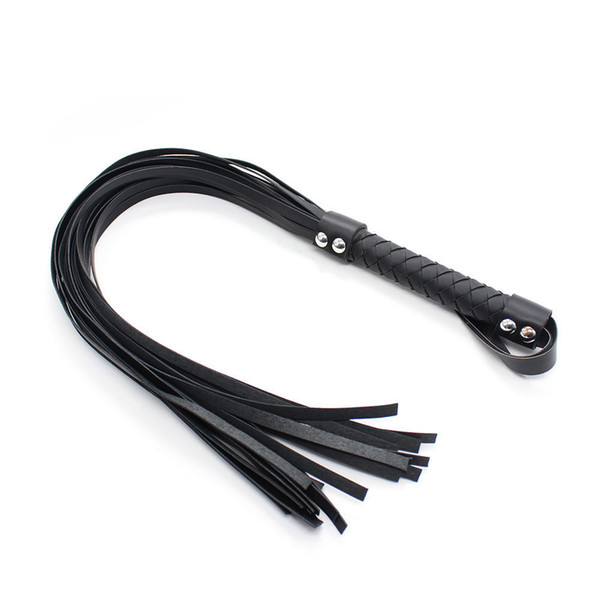 Quality Adult Sex Toy Leatheratte Whip Flogger Handle Tassels Restraint Fetish Spanking Training Black