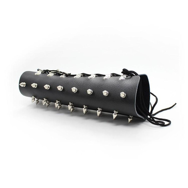 Genuine Leather Male Sex Bondage Black Punk Rivet Spike Studded Wrist Arm Splints Sleeve Men's Fetish Restraint Costume