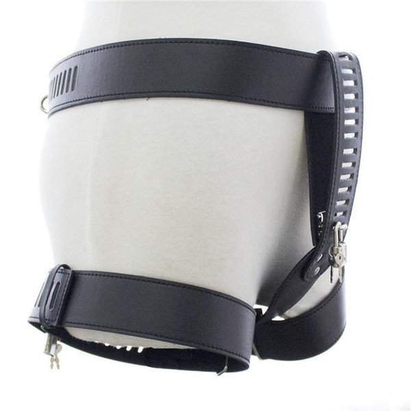 Sex Fantacy Bondage Locking Female Chastity Belt with Thigh Restraints Straps Cuffs Womens Chastity Training Set