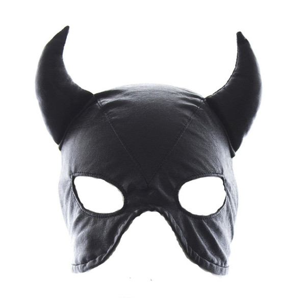 Sex Bondage Mistress Devil Hood Cat Mask Black Leather Head Gear Restraints Fetish Roleplay