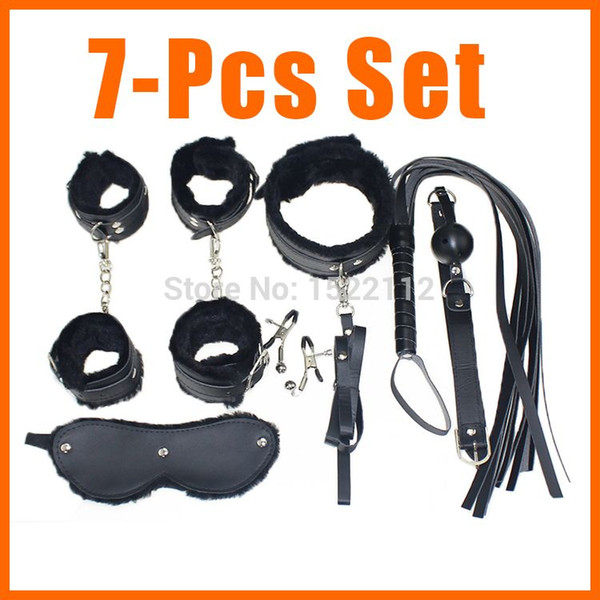 Adult Game 7-pcs Set Handcuffs Gag Nipple Clamps Whip Collar Erotic Toy Leather Fetish Sex Bondage Restraint Sex Toy for Couples