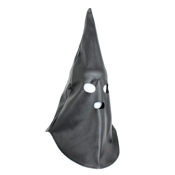 Faux Leather Coned Hood Restraint Sensory Deprivation Mask With Open Eyes and Mouth Kinky Fetish Sex Bondage