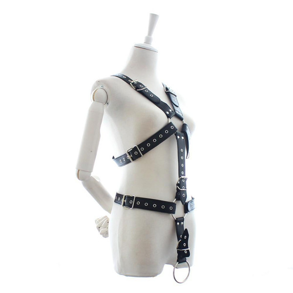 2015 sexy costume men with penis ring Strict Faux Leather Men's Body Harness Restraint set Adjustable Straps Male with Cock Ring