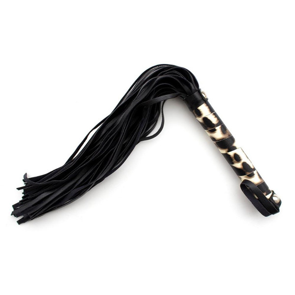 2016 new Quality Adult Sex Bondage Fetish Genuine Cow Leather Whip Flogger Leopard Print Handle Tassels Restraints