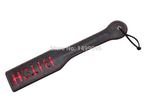 32.5cm Delicate Pu Leather Spanking Paddle, spanking paddle flogger whip, flirting whip, Fetish Role Play Kit with Word BITCH