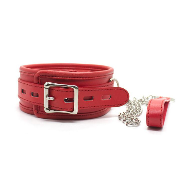 2016 new Red Adult Sex Bondage Padded Leather Collar with Leash Female Fetish Slave Trainer Toy