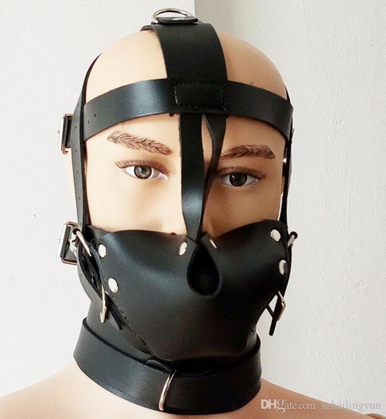 Kinky Fetish Bondage Hippie Style Head Harness Muzzle Gag Male Slave Role Play Toy Costume Leather Restraint Mask Sex Products