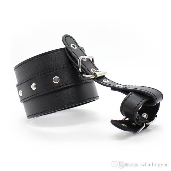 Hot Sexy Sex Bondage Leather Wrist to Thumbs Restraint Set Double Hands Binder Submission Training Black