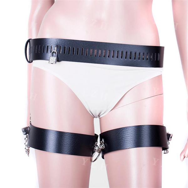 Unisex Sex Bondage Fetish Prisoners Belt Waist to Thigh Faux Leather Locking Bondage Belt Restraint Toys