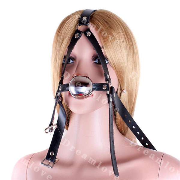 New pattern Lockable Leather Strap Metal Ball Gag Head Harness Slave Fetish Kinky Toy Sex Bondage