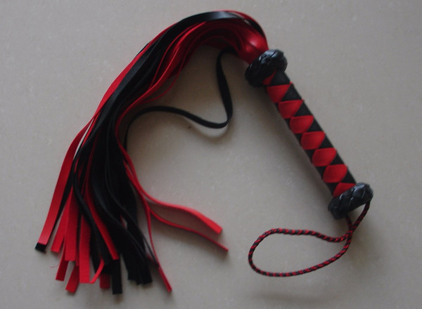 Free shipping spanking 60cm black&red suede leather flogger, handmade Horse whip, flirting fun sexy leather whip Knout sex toys