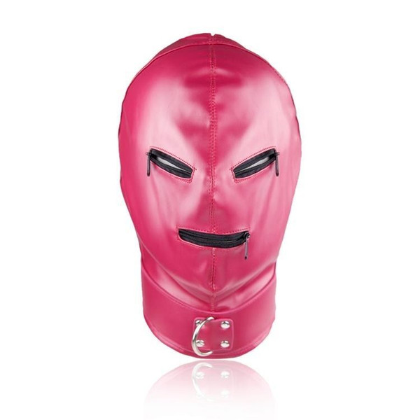 Sex Games Red Leather Bondage Hood Total Enclosure Mask with Zipper Mouth and Eyes Fetish Leather Mask Leather Mask