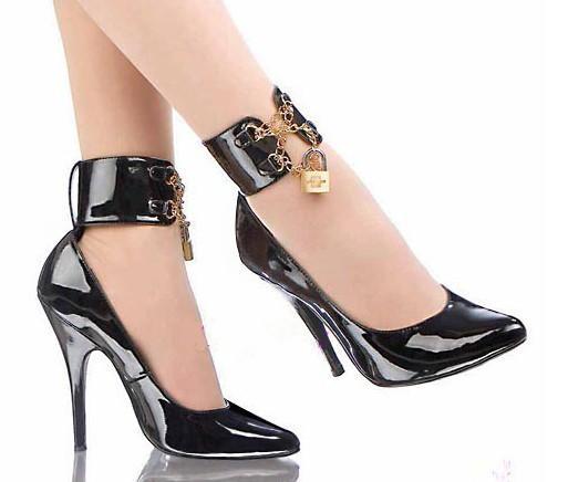 Female Fetish Sexy Footwear 12 cm High Heel Pump Shoes with Locks Plus Size USA 35 - 44