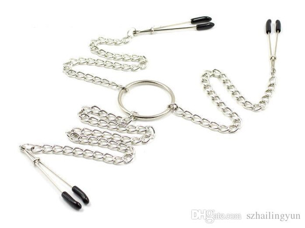 Kinky Erotic Unisex Metal 3 Chained Tweezer Clamps for Nipple and Clit Torture Bondage Fetish Slave Training Toys