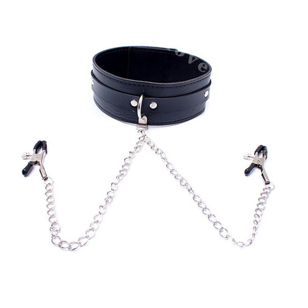 Adult toys Sex Bondage Leather Collar with Attached Aligator Nipple Clamps Female Submission Nipple Play Toy