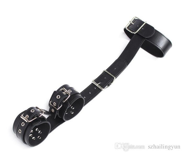 SM Adult Sex Bondage Fetish Faux/PU Leather Neck & Wrist Restraint Collar & Cuffs Binder Locked Bondage Gear