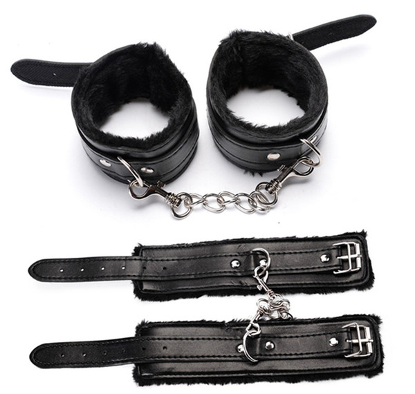 Plush Handcuffs Sex Toys Leather With Chain SM Appliances Handcuffs RPG Beauty And Beast Women bdsm Bondage Erotic Toys DHL Free Shipping