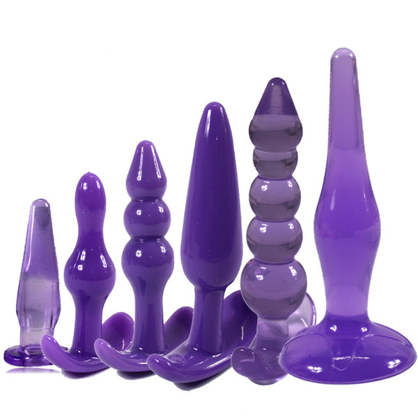 6pcs/set Anal Toys Butt Plugs Dildo Sex Toys Products for Women Men Gay Purple Pink With Free Shipping