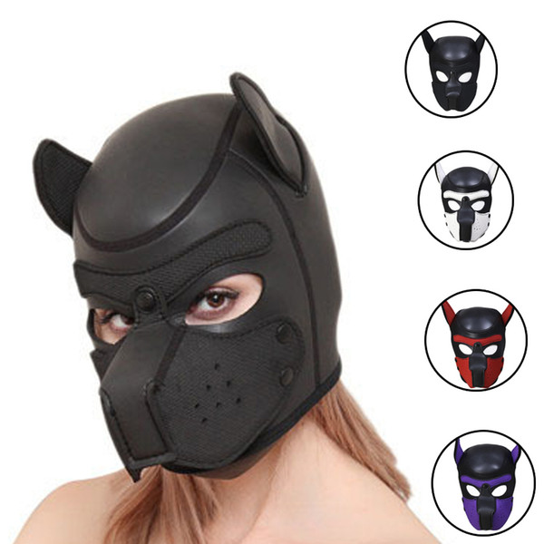 Soft Padded Latex Rubber Puppy Play Dog Cosplay Full Head Mask with Ears Fetish Muzzle Hood Pet Role Play Gimp Sexy Costume