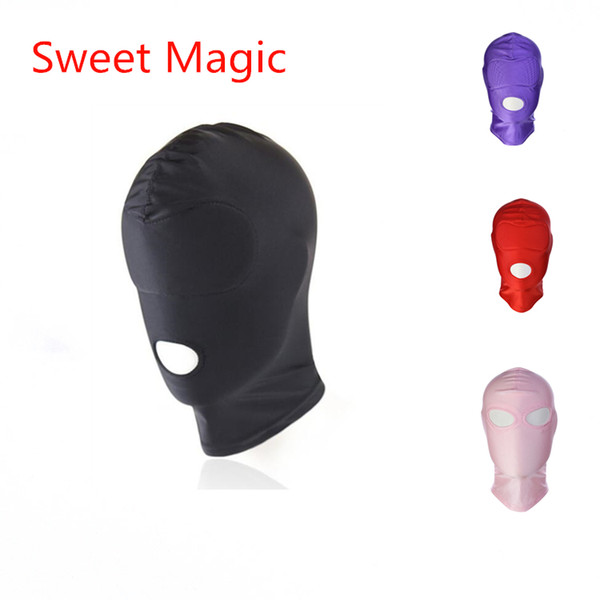 Sweet Magic Red/Black/Purple/Pink Open Mouth Cotton Breathable Bondage Hood Mask Blackout Headgear Sex Toys for Couples