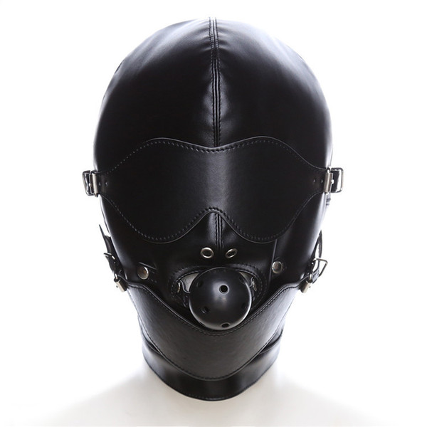 Bondage Restraint Adult Cosplay PU Leather Detachable Mask Hood Closed Caps, Hood Mask ,Head Harness Blindfold Mouth Gag