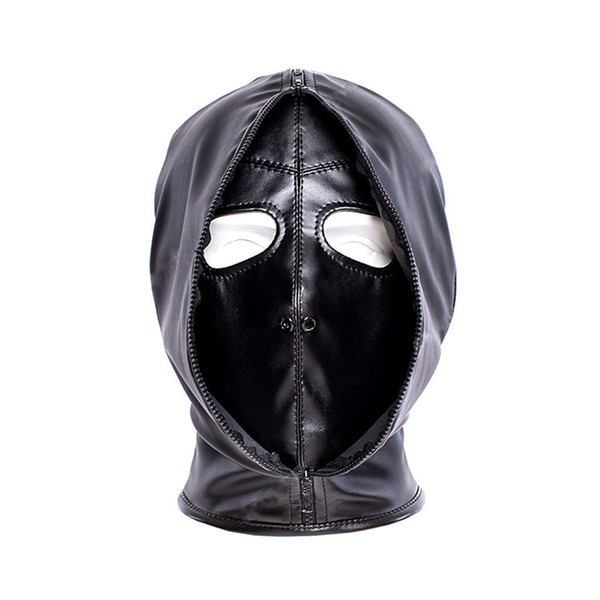 Double Face PU Leather Hood With Zipper Closed Adjustable Hood Mask Head Harness Mask Roleplay Sex Toys