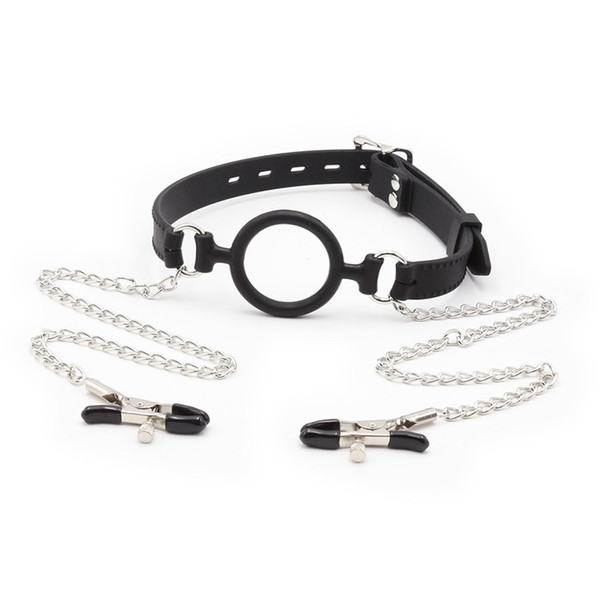 Silicone O Ring Mouth Gag Mask Harness With Stainless Steel Nipple Clamp Fetish Sex Sexy Accessories For Couples