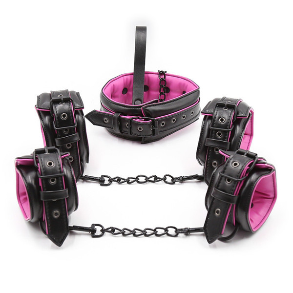 Sex Shop 3 pcs/set Leather adult sex toy handcuffs Shackle collar sexy sex toys bdsm fetish bondage set for men women.