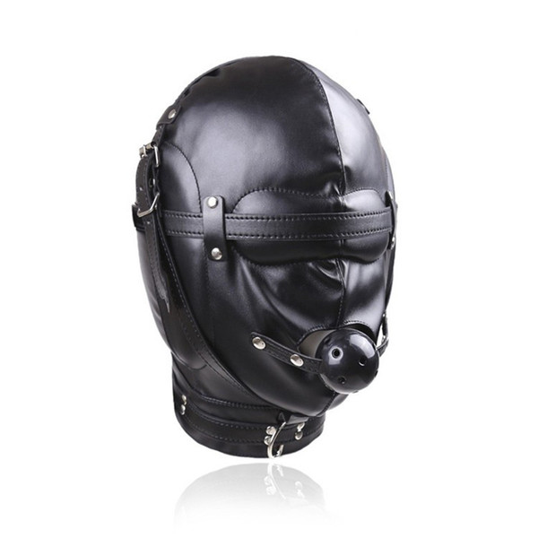 Sweet Magic Bondage Head Mask Black With Mouth Ball Gag Leather BDSM Bondage Sex Mask Hood Toys Adult Games Sex Product For Couples