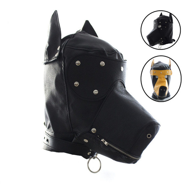 Sexy Bondage Hood Fetish Zipper Mouth Sex Dog Mask Adult Game Sex Toys For Women Couples Pu Leather Slave Mask