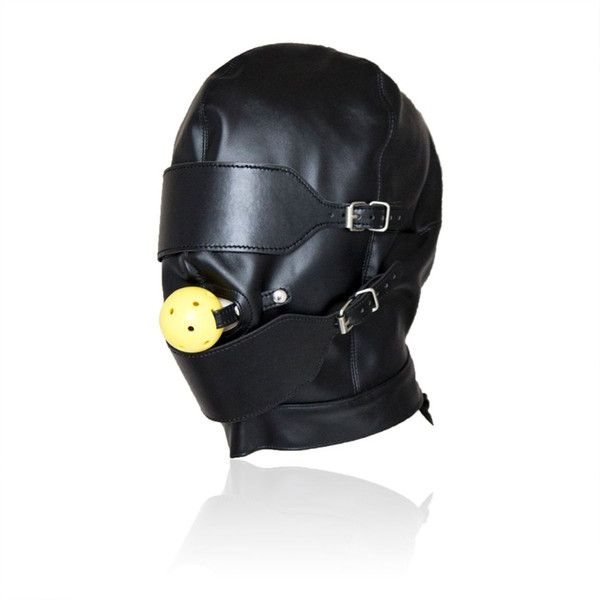 Sexy Games Toys Tease Bondage Fetish Mask Hood Cap With Blindfold Mouth Gag Ball PU Leather Cosplay For Couples