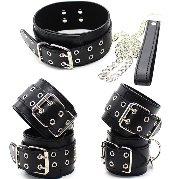 Fetish Bondage Restraint PU Leather Handcuffs Ankle Cuffs Neck Collars Soft Padded Sex Products Sex Toys For Adult