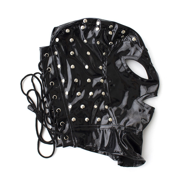 Adult Slave Game Mask Hood Faux Leather Latex Exposed Mouth Eyes Blindfold Fetish Bondage Lace Masks Sex Toys for Couple