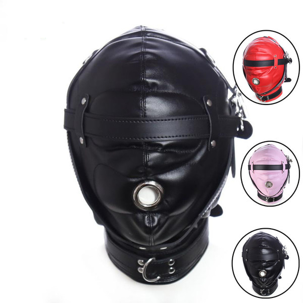 Leather Sexy Bondage Restraints Head Hood Full Cover Head Hood Mask sex toys for Fetish couples Adult Game