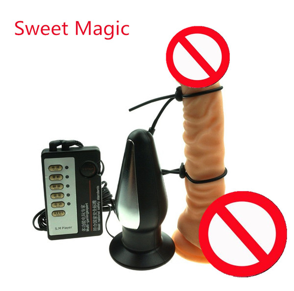 Sweet Magic Medical Large Size Electro Shock Anal Plug & Penis Rings Enlargement Rings Electric Butt Plug Prostata Massage Sex Toys For Men