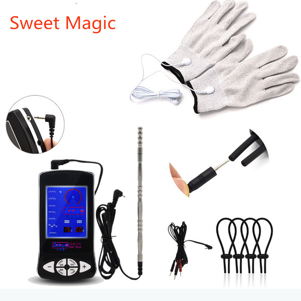 Sweet Magic Kit Electric Shock Medical Themed Glove Penis Stimulation Cock Glans Rings Beaded Penis Plug Massage Sex Toys