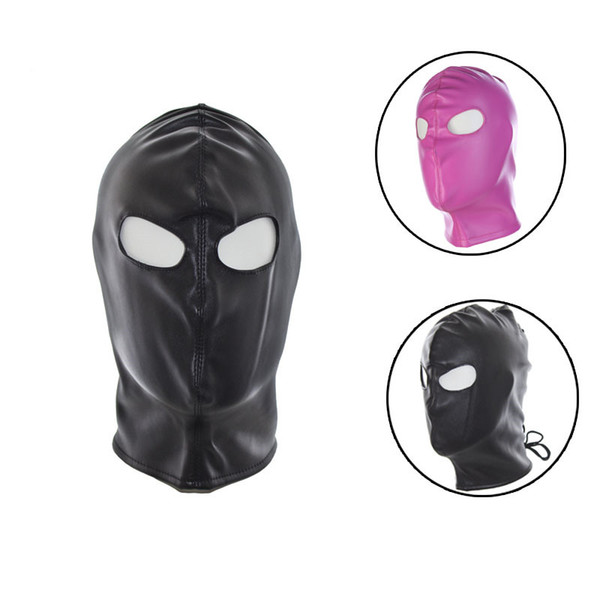 Sweet Magic Black/Pink Open Eyes Leather Breathable Bondage Hood Mask Blackout Lace Up Adjustable Blindfold Headgear Sex Toys For Couples