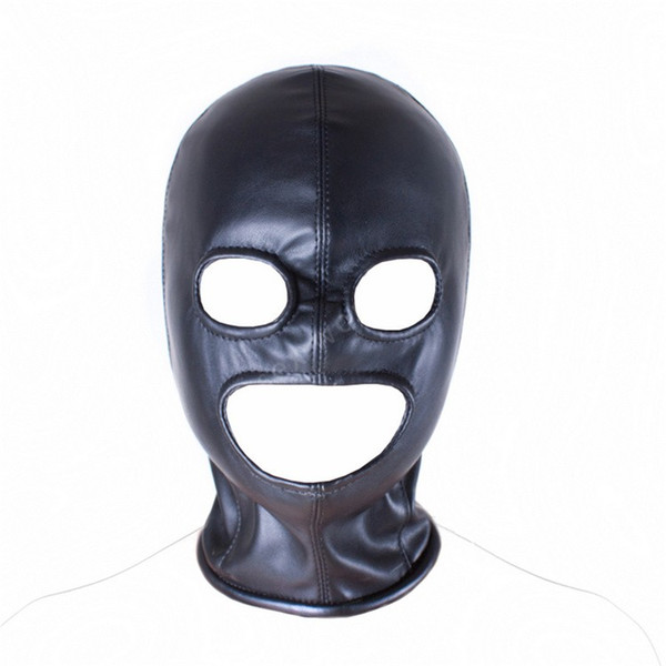 Sweet Magic PU Leather Accessorise Bondage Open Mouth and Eyes Head Mask Fetish Hood Headgear Adult Game Sex Toys For Couples