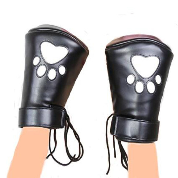 PU Leather Premium Puppy Play Set,Soft Padded Pup Puppy Mitts,BDSM Bondage Dog Paw Print Paws Mittens,Adult Sex Toys