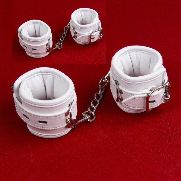 White PU Leather Soft Padded Handcuffs BDSM Bondage Restraint Costumes Accessory For Sex Adult Games Sex Toys