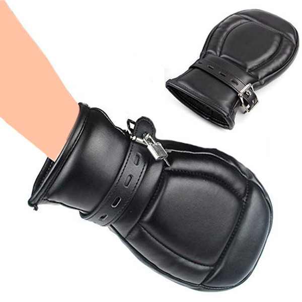 new Sex Bondage Fetish Paddle Mittens Lockable Leather Gloves Dog Paw Palm Sensory Deprivation Padded Fist Mitts Sex Toys