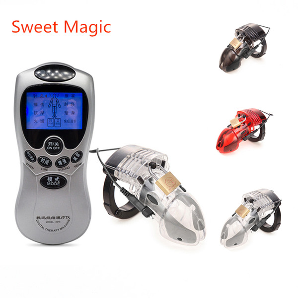 Sweet Magic Hot Sale Electric Shock Male Chastity Belt Device Electro Cock Cage Device Lockdown,Penis Ring Adult Sex Toys For Men