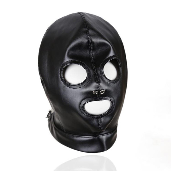 Black Open Mouth Eye Slave Head Mask Sex Toys for Couple Adult Games SM Bondage Erotic Toys Sex Bondage Soft Leather