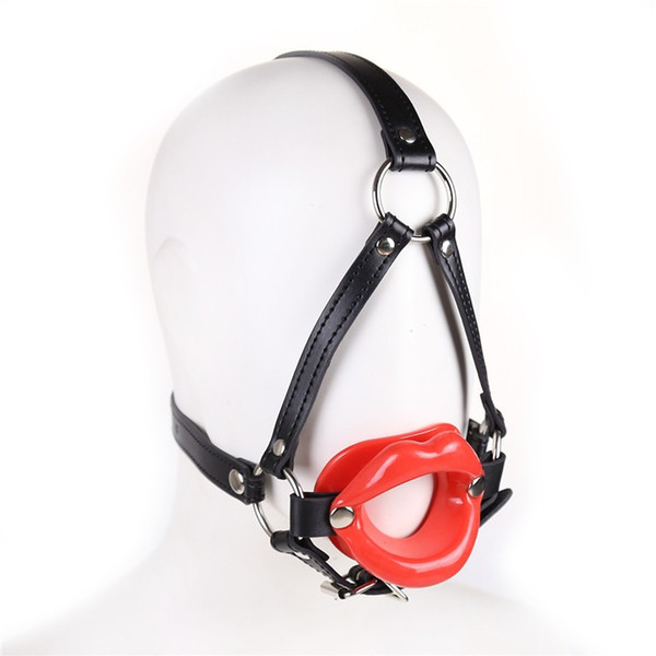 Adult Erotic Rubber Lip Shape Open Mouth Gag BDSM Sex Toys PU Leather Head Harness Bondage Restraint Penis Insert Oral Sex Gag