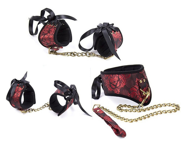 Bondage Restraints Set 3 PCS/Set Fetish Sex Slave Collar And Leash, Hand Cuffs, Ankle Cuffs,Sex Toys for Couples