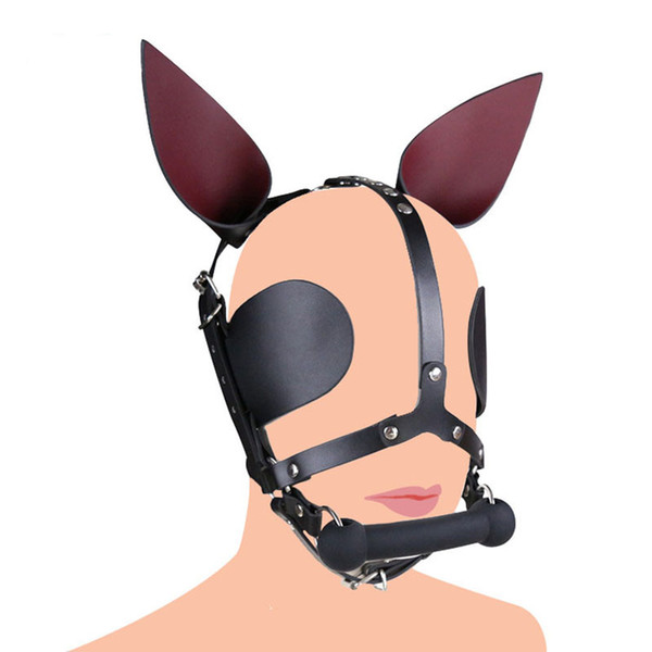 BDSM Bondage Restraint Hood Mask SM Genuine Leather Hood Dog Mask Head Harness Sex Slave Silicone Mouth Gag Sex Toys Erotic Cosplay Costumes